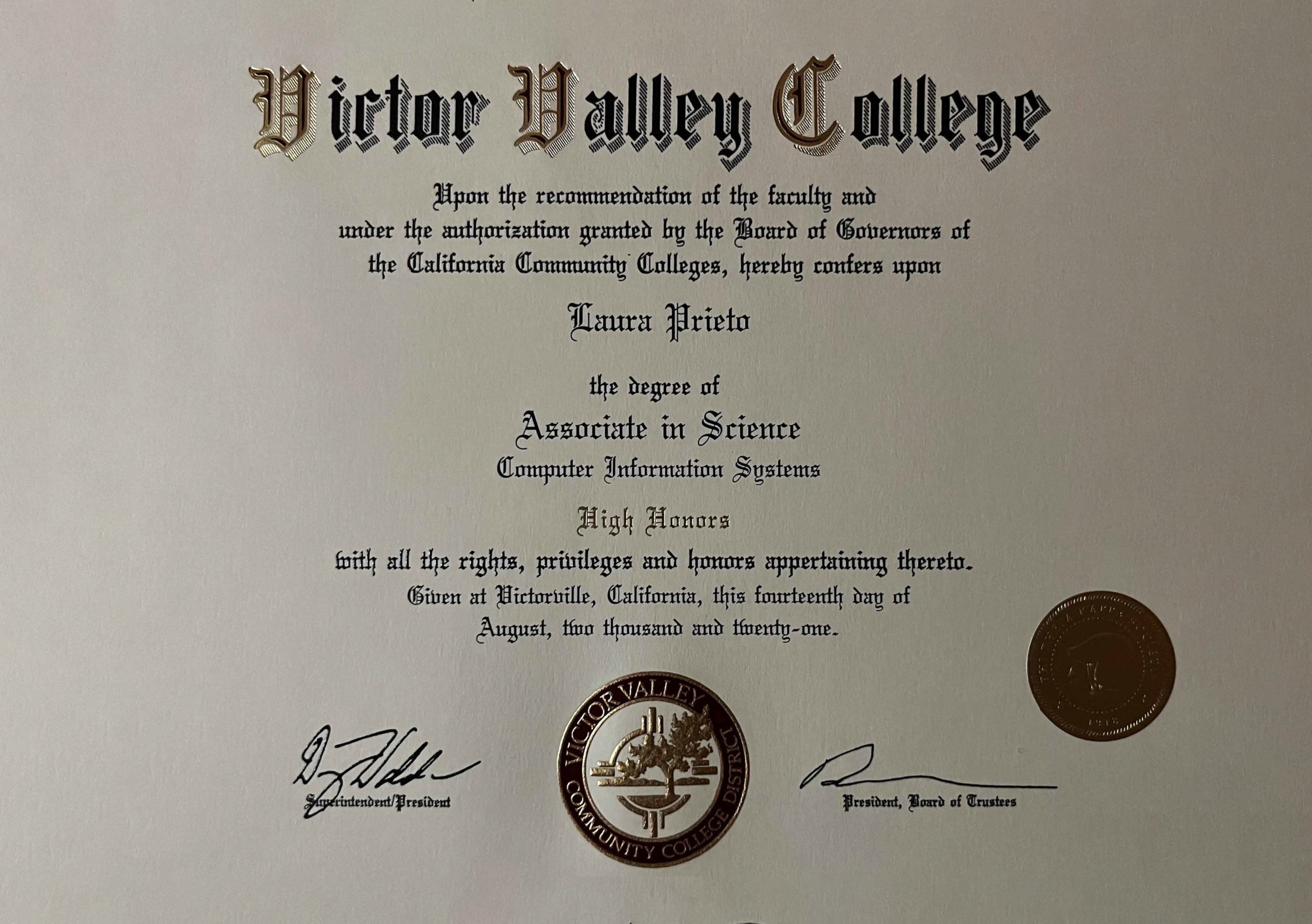 Laura Joiner-Zamora Associate Degree of Science