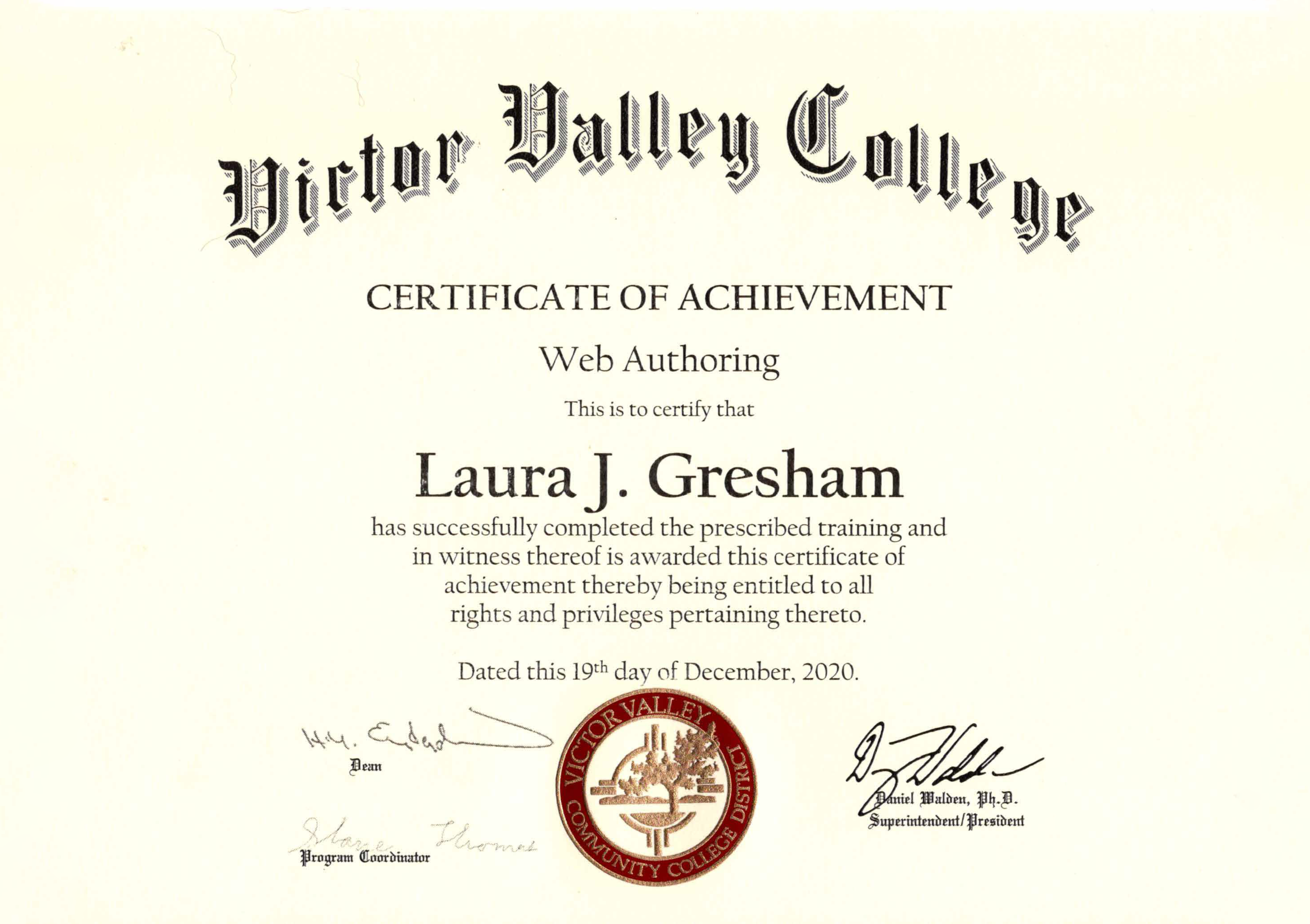 Laura Joiner-Zamora Web Authoring Certificate