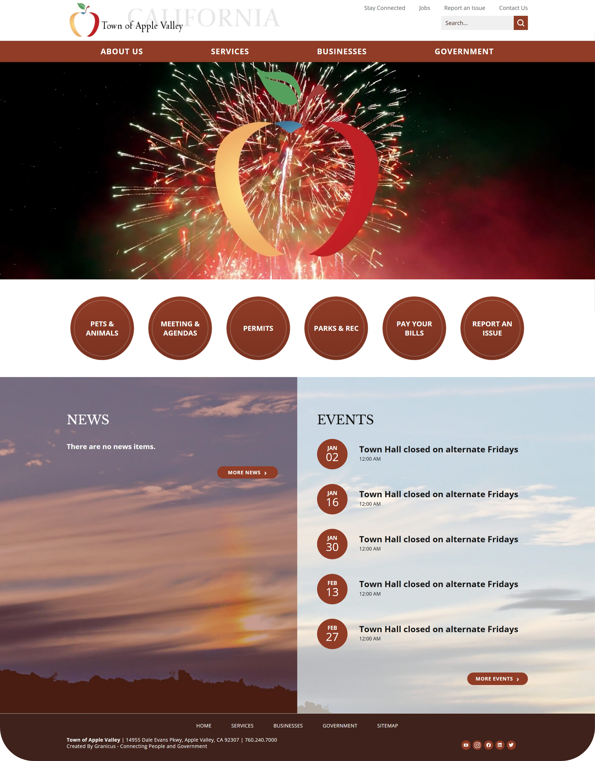 The Town of Apple Valley old website interface full